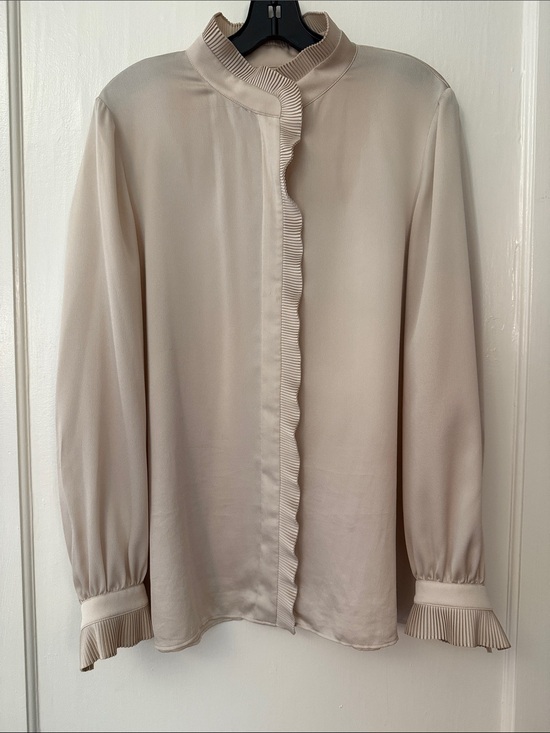 Lafayette 148 New York Tops - Lafayette 148 New York Pleated-Trim Cream Blouse
